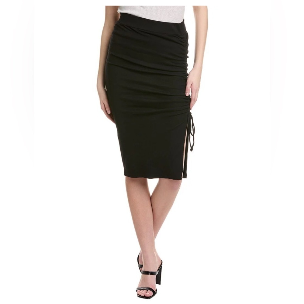 NEW Michael Stars Lisa Marie Midi Skirt Ruched Tie Ribbed Black Modal XS NWT